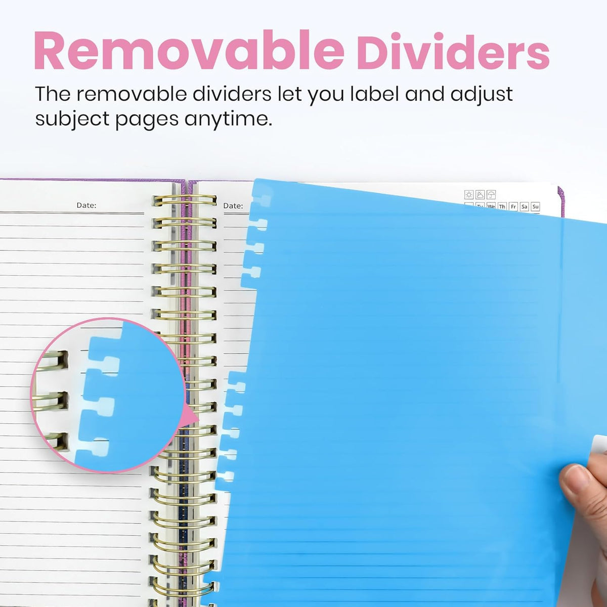 Taja Pretty Large Spiral Lined Notebook for Work with 5 Removable Dividers