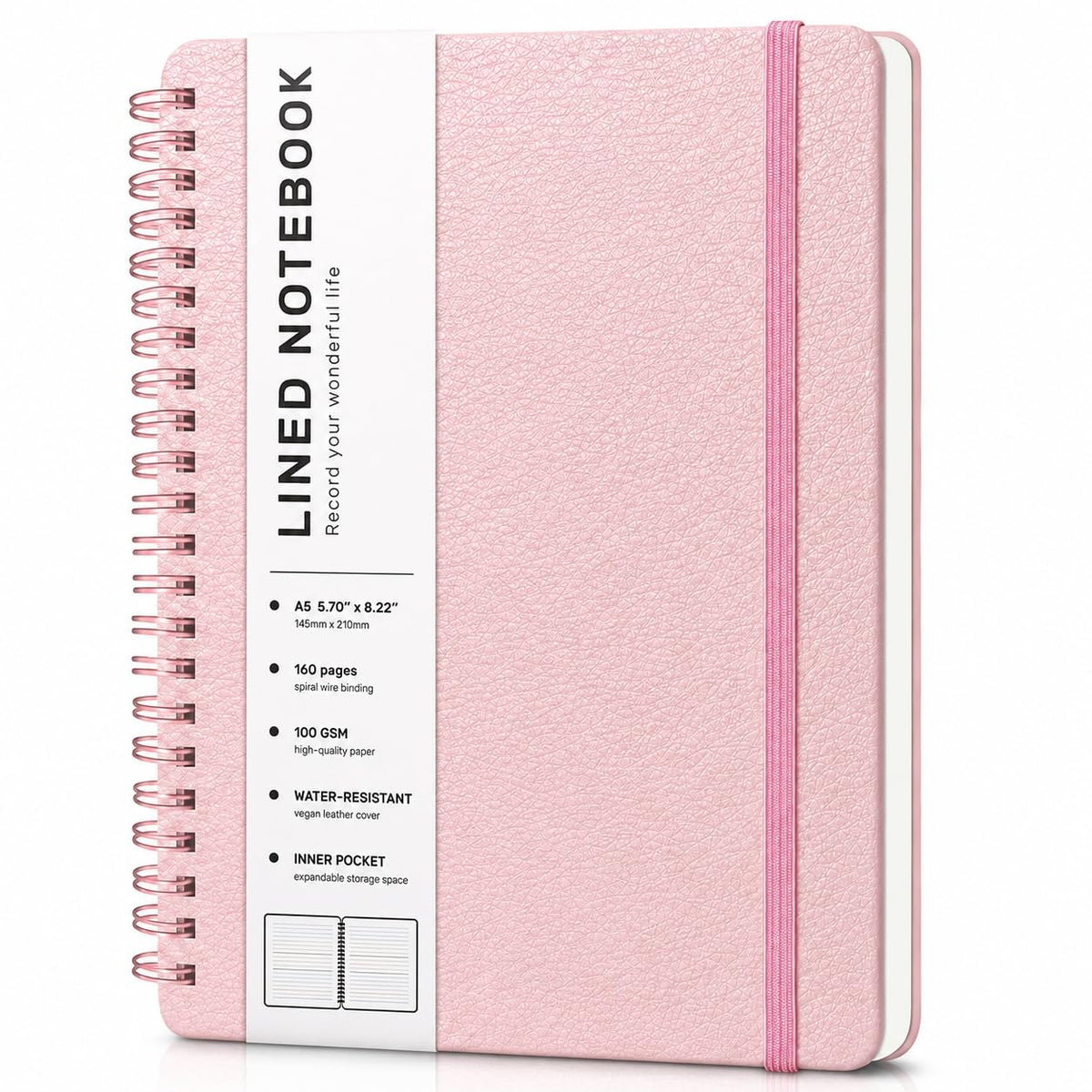 Lined Spiral Notebook for Women, A5 College Ruled Leather Spiral Journals