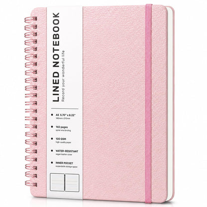 Lined Spiral Notebook for Women, A5 College Ruled Leather Spiral Journals