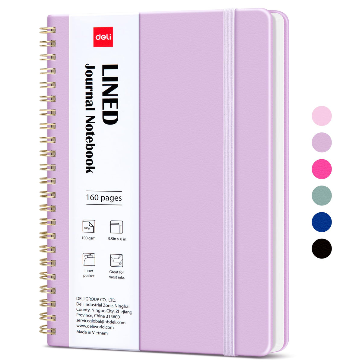 deli Pink Lined Spiral Journal Notebook, 160 Pages, A5 (5.5"x8") Hardcover Writing Notebook, College Ruled Spiral Bound Journal for Women & Men - Perfect for Work, School, Office & Note Taking
