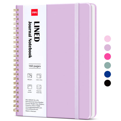 deli Pink Lined Spiral Journal Notebook, 160 Pages, A5 (5.5"x8") Hardcover Writing Notebook, College Ruled Spiral Bound Journal for Women & Men - Perfect for Work, School, Office & Note Taking