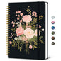 Taja Lined Spiral Journal Notebook for Women, Pretty College Ruled Notebook for Work & Note Taking, A5 Hardcover Journal for Writing, Cute Aesthetic 140 Pages, Midnight Bloom