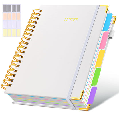 Hardcover Spiral Notebook journal with Removable Dividers Tabs, 300 Pages Leather 5 Subject Notebook College Ruled, 8"x10" Large B5 Notebooks for Work School Note taking, Lined Journal for Women,Pink