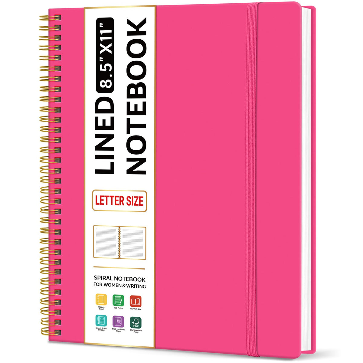Taja Large Spiral Lined Notebook for Work, Journal for Women & Men