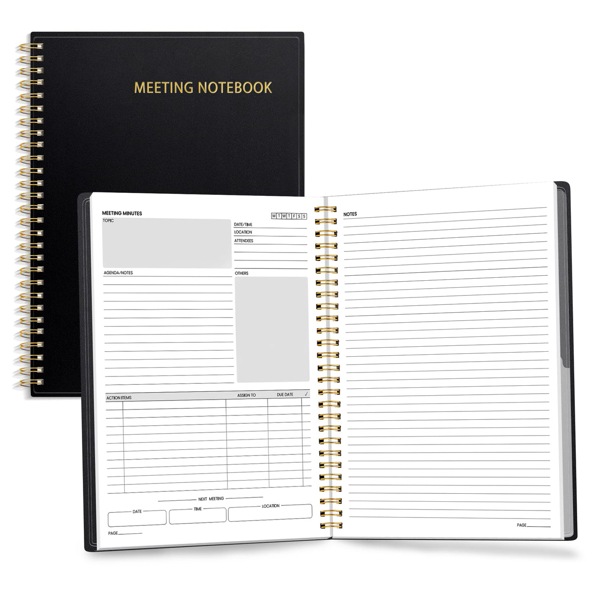 SUNEE Half Meeting Half Note - 7.5"x10" Professional Notebooks for Work - 160 Pages, B5 Size Project Planner, Spiral Meeting Agenda/Minutes Organizer for Women Men, Note Taking, Office & Business