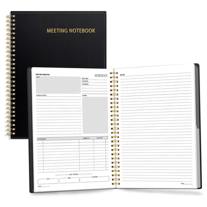SUNEE Half Meeting Half Note - 7.5"x10" Professional Notebooks for Work - 160 Pages, B5 Size Project Planner, Spiral Meeting Agenda/Minutes Organizer for Women Men, Note Taking, Office & Business