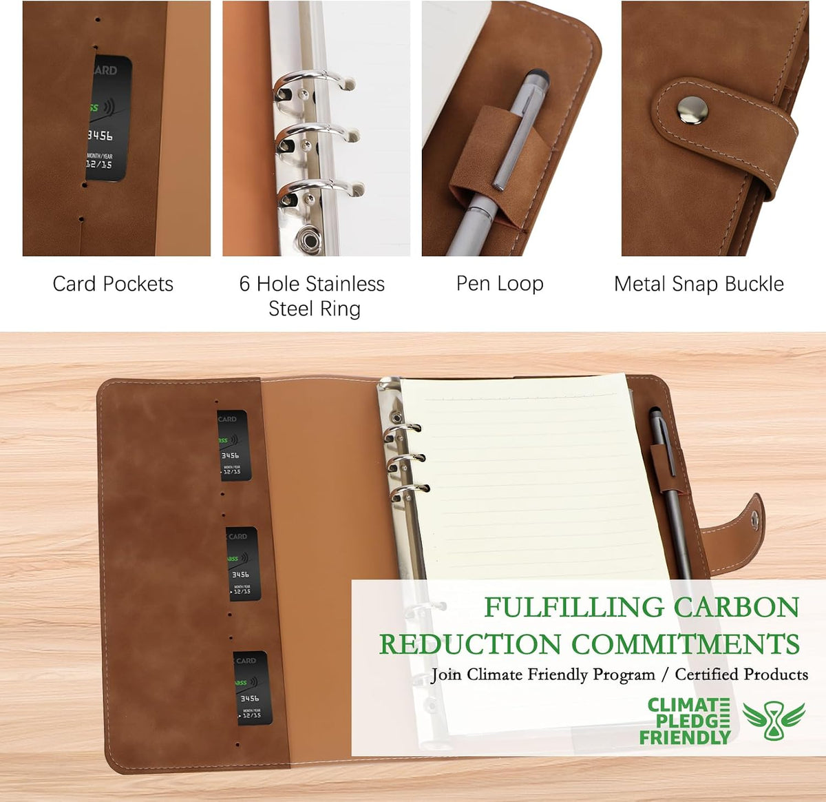 FYY A5 Binder Refillable Planner Notebook 6 Ring, Brown