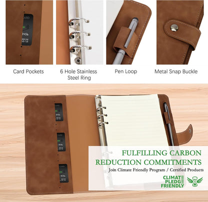 FYY A5 Binder Refillable Planner Notebook 6 Ring, Brown