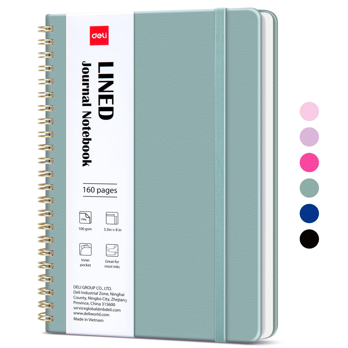 deli Pink Lined Spiral Journal Notebook, 160 Pages, A5 (5.5"x8") Hardcover Writing Notebook, College Ruled Spiral Bound Journal for Women & Men - Perfect for Work, School, Office & Note Taking