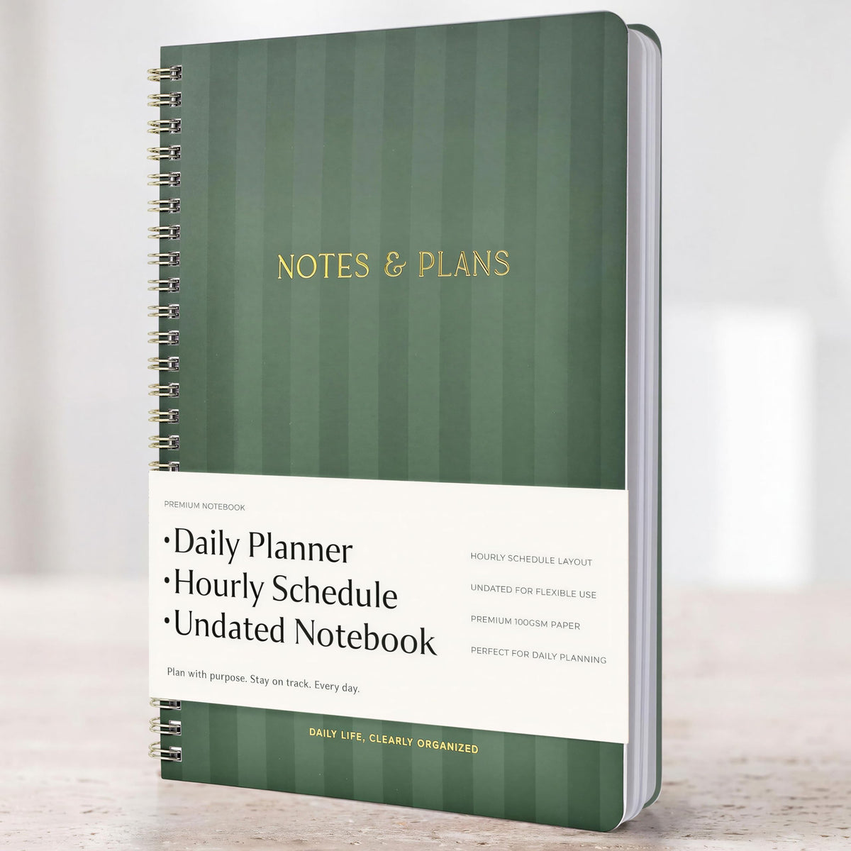 Beautiful Daily Planner And Notebook With Hourly Schedule - Spiral Notebook