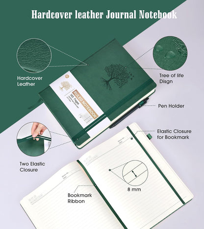 Lined Journal Notebook -365 Pages A5 Thick Journals for Writing Ruled Notebook, Hardcover Leather Journal for Women Men Daily Journal Notebook for Work, Note Taking, 100Gsm Lined Paper( 5.75'' X 8.38'' Green)