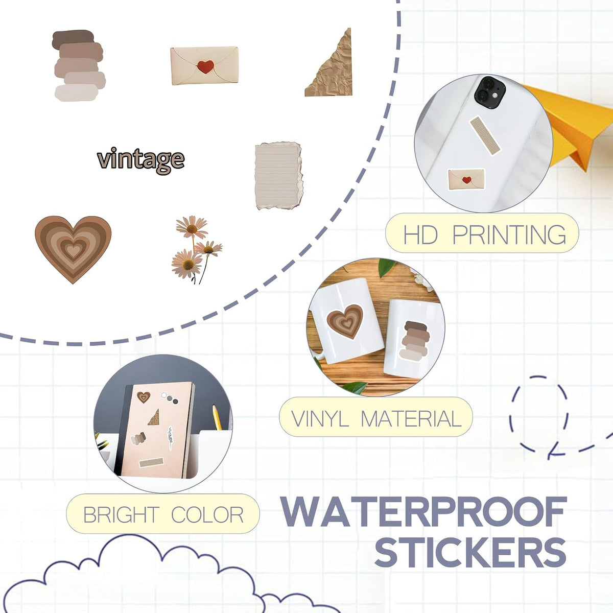 120 Pcs Vintage Aesthetic Stickers, Scrapbook Supplies