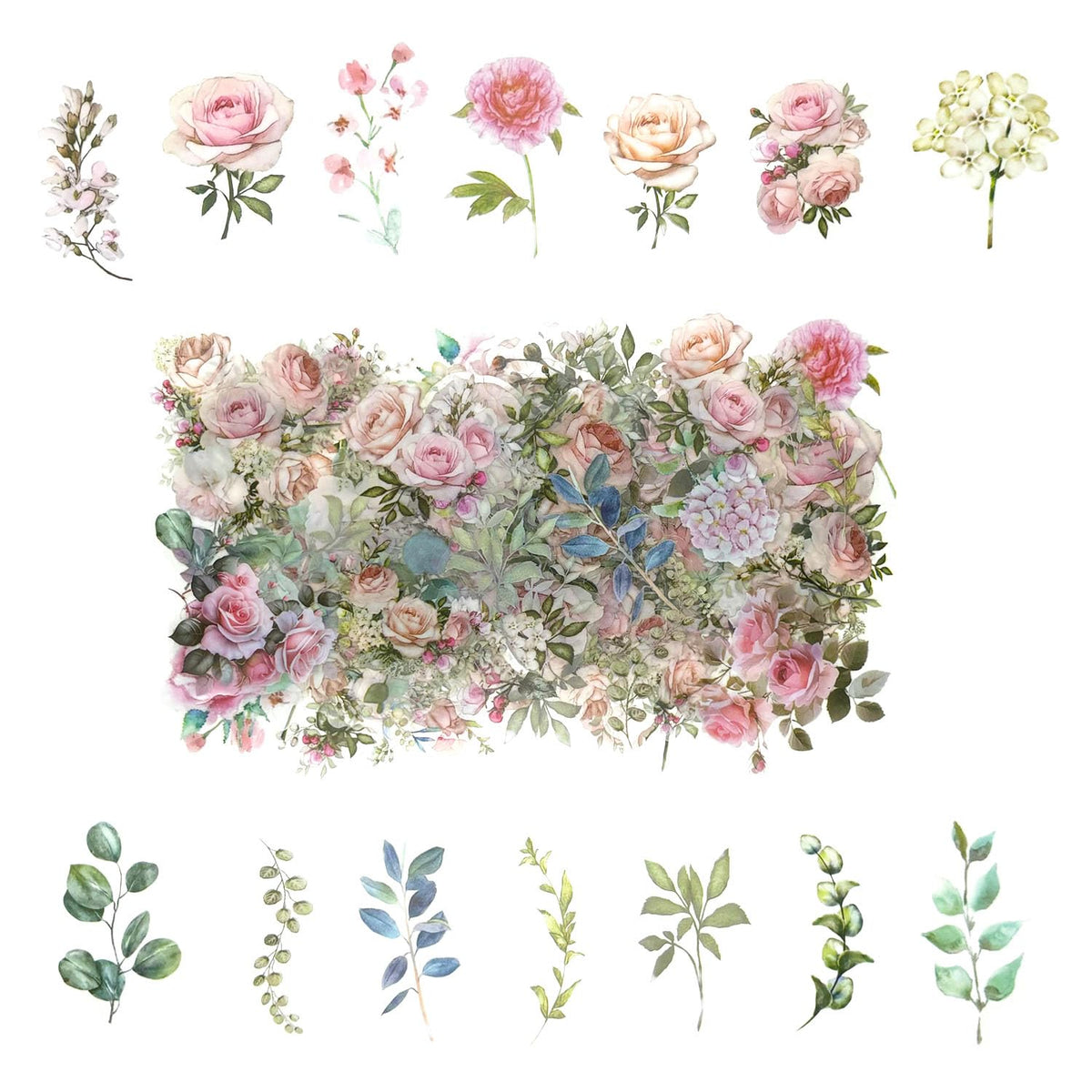 100 Pcs Daisy Camellia Stickers, White Flower Stickers for Scrapbooking Junk Journal Notebook Diary Planner Letter Envelope Water Bottle Phone Case Craft Decoration, 50 Patterns
