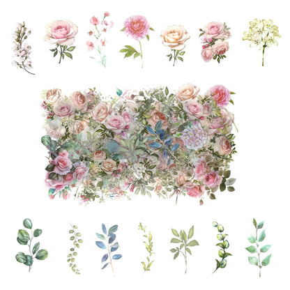 100 Pcs Daisy Camellia Stickers, White Flower Stickers for Scrapbooking Junk Journal Notebook Diary Planner Letter Envelope Water Bottle Phone Case Craft Decoration, 50 Patterns