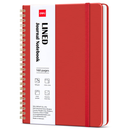 deli Pink Lined Spiral Journal Notebook, 160 Pages, A5 (5.5"x8") Hardcover Writing Notebook, College Ruled Spiral Bound Journal for Women & Men - Perfect for Work, School, Office & Note Taking