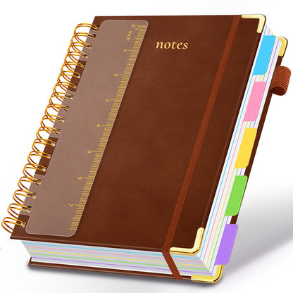 Hardcover Spiral Notebook 8"x10" Journal Notebook with Tabs and Removable Dividers 300 Pages 5 Subject Notebook College Ruled, Faux Leather Spiral Bound Notebook for Women School Work (Blue)