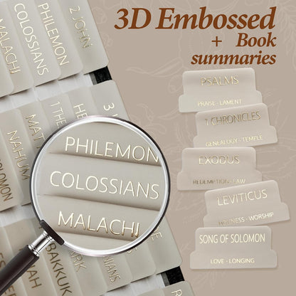 UPAFEXXI-Bible Tabs with Book Summaries, 3D Gold Foil Embossed Lettering