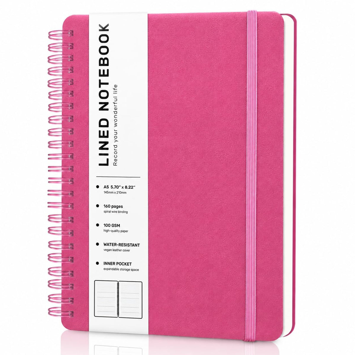 Lined Spiral Notebook for Women, A5 College Ruled Leather Spiral Journals
