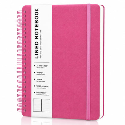 Lined Spiral Notebook for Women, A5 College Ruled Leather Spiral Journals