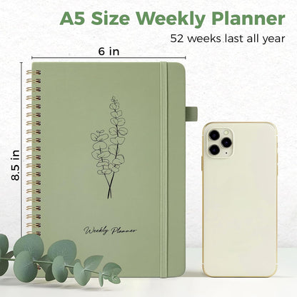 Oucaru Undated Weekly Planner A5, 52-Week Goal & Habit Tracker Notebook