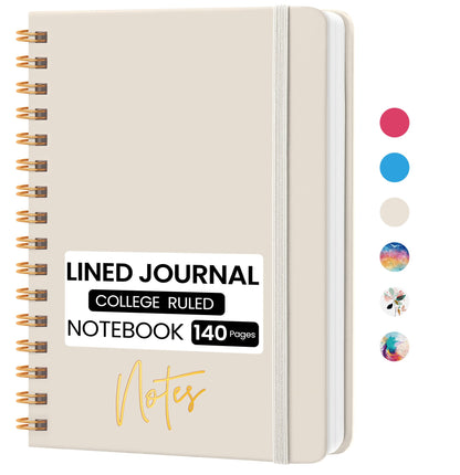 Lined Spiral Journal Notebook, A5 College Ruled Notebook for Note-Taking