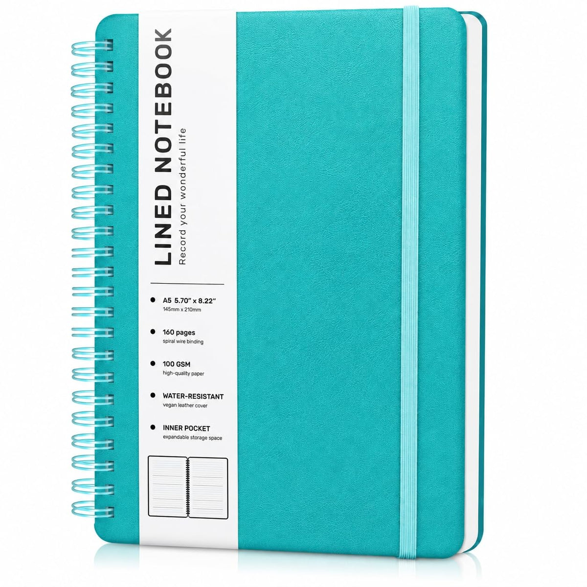 Lined Spiral Notebook for Women, A5 College Ruled Leather Spiral Journals