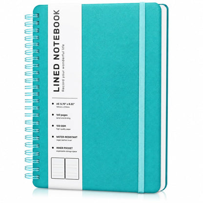 Lined Spiral Notebook for Women, A5 College Ruled Leather Spiral Journals