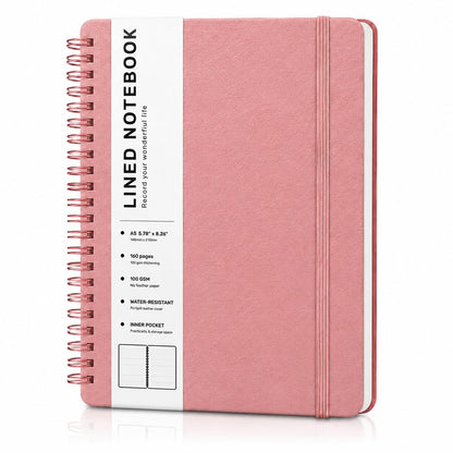 Lined Spiral Notebook for Women, A5 College Ruled Leather Spiral Journals