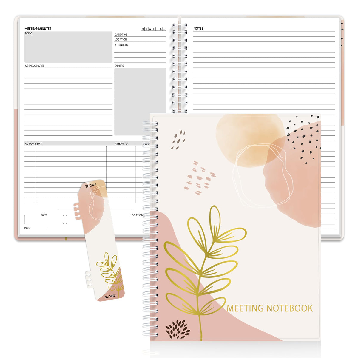 SUNEE Half Meeting Half Note - 7.5"x10" Professional Notebooks for Work - 160 Pages, B5 Size Project Planner, Spiral Meeting Agenda/Minutes Organizer for Women Men, Note Taking, Office & Business