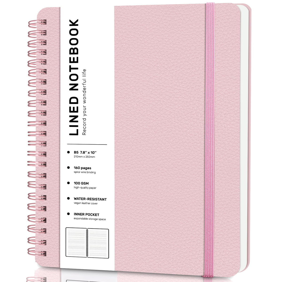 Lined Spiral Notebook for Women, A5 College Ruled Leather Spiral Journals