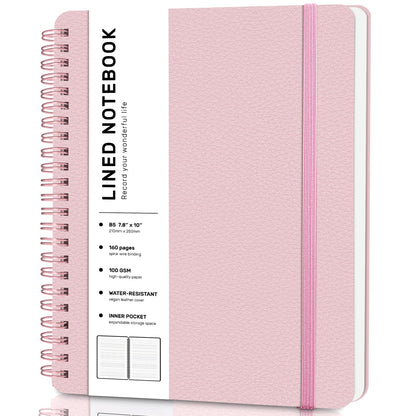 Lined Spiral Notebook for Women, A5 College Ruled Leather Spiral Journals
