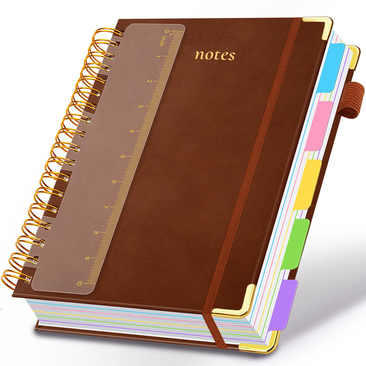Hardcover Spiral Notebook 8"x10" Journal Notebook with Tabs and Removable Dividers 300 Pages 5 Subject Notebook College Ruled, Faux Leather Spiral Bound Notebook for Women School Work (Blue)