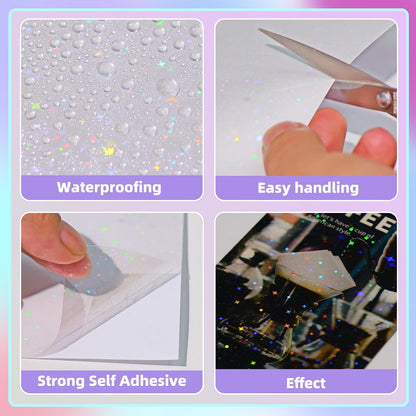 36 Sheets Holographic Laminate Sheets Clear Self Adhesive Sticker Paper