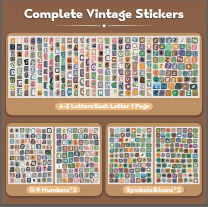 2000Pcs Vintage Letter Stickers Book, Scrapbook Supplies for Journaling DIY
