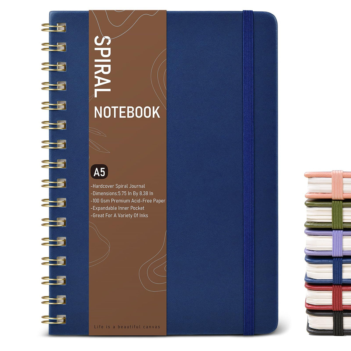 Lined Spiral Journal Notebook, A5 Hardcover Spiral Journals for Women Men, 150 Numbered Pages Spiral Bound Notebook, 100 GSM College Ruled Notebooks for Work, Note Taking 5.75" x 8.38", Olive Green