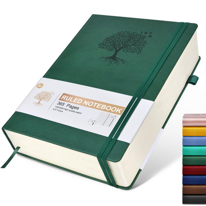 Lined Journal Notebook -365 Pages A5 Thick Journals for Writing Ruled Notebook, Hardcover Leather Journal for Women Men Daily Journal Notebook for Work, Note Taking, 100Gsm Lined Paper( 5.75'' X 8.38'' Green)