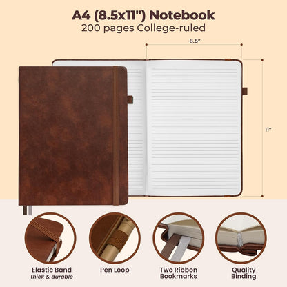 Classic Lined Journal Notebook 8.5x11" A4 Hardcover Leather - Brown Journal
