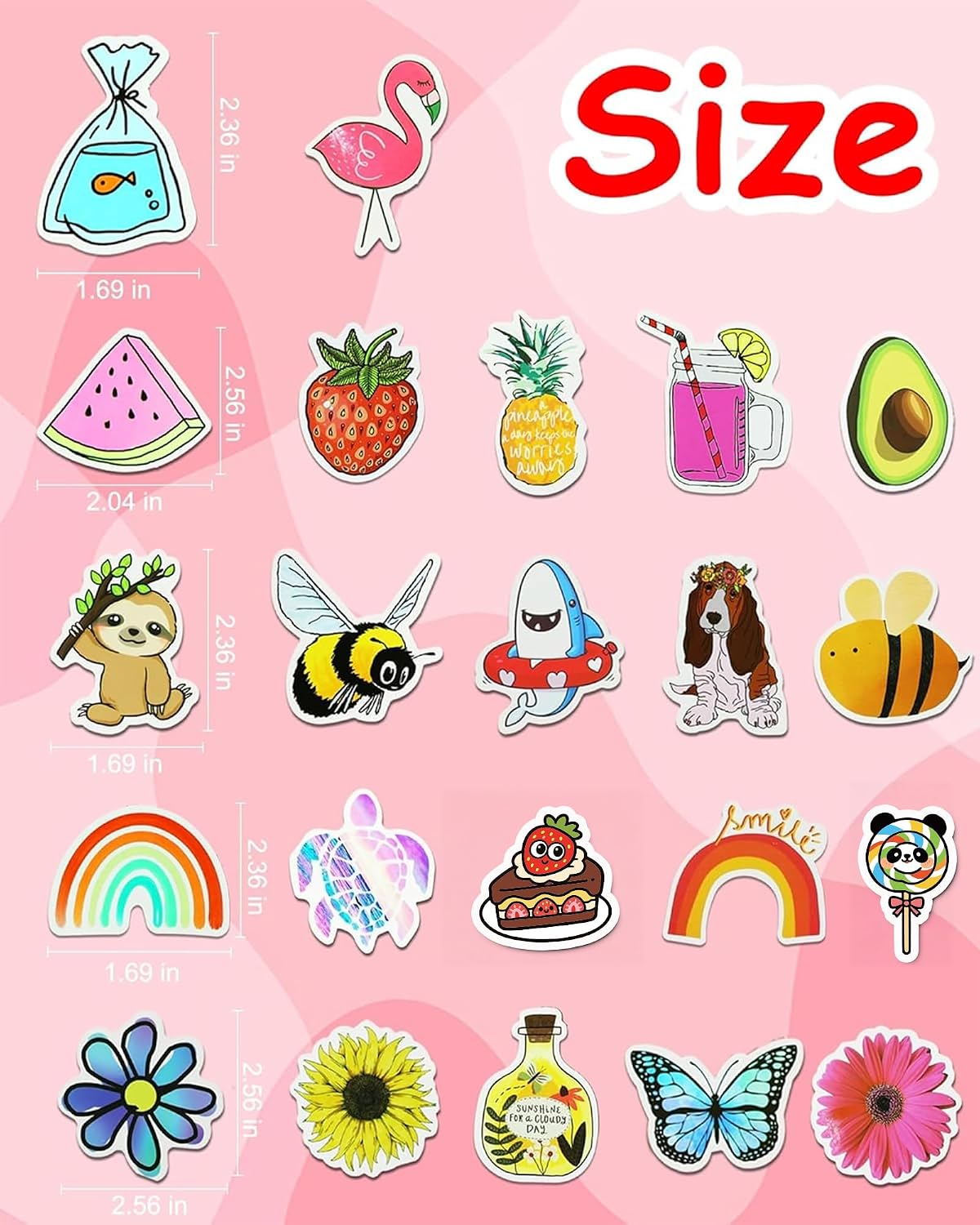 200 Pcs Cute Aesthetic Water Bottle Stickers for Kids, Waterproof Vinyl
