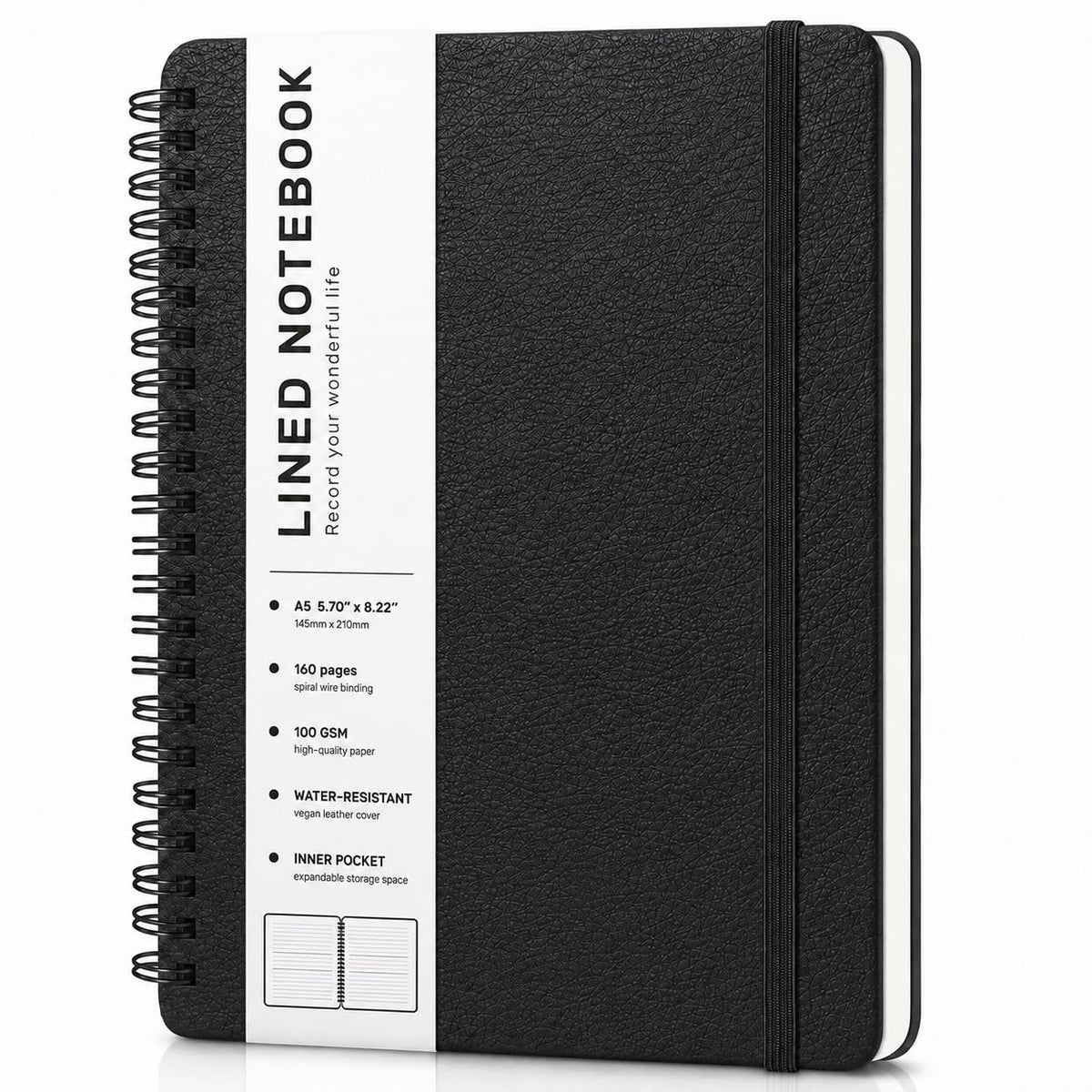 Lined Spiral Notebook for Women, A5 College Ruled Leather Spiral Journals