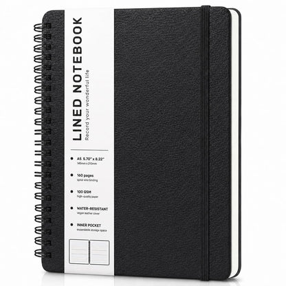 Lined Spiral Notebook for Women, A5 College Ruled Leather Spiral Journals