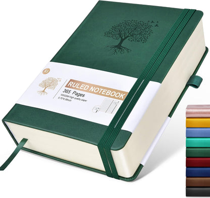 Lined Journal Notebook -365 Pages A5 Thick Journals for Writing Ruled Notebook, Hardcover Leather Journal for Women Men Daily Journal Notebook for Work, Note Taking, 100Gsm Lined Paper( 5.75'' X 8.38'' Green)