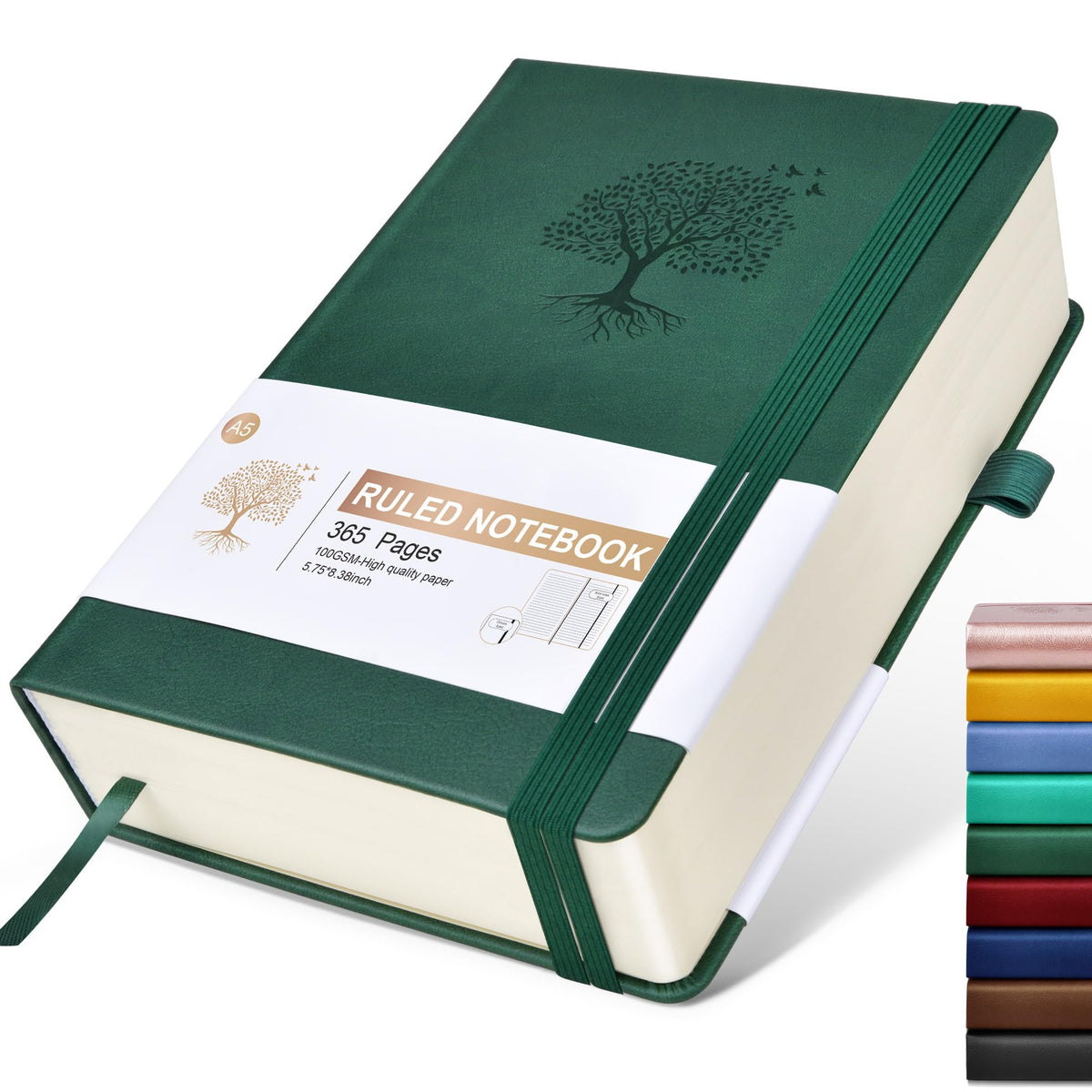 Lined Journal Notebook -365 Pages A5 Thick Journals for Writing Ruled Notebook, Hardcover Leather Journal for Women Men Daily Journal Notebook for Work, Note Taking, 100Gsm Lined Paper( 5.75'' X 8.38'' Green)