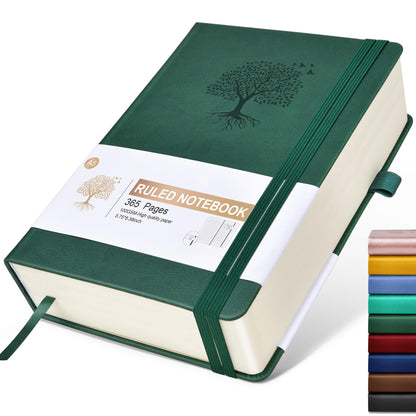 Lined Journal Notebook -365 Pages A5 Thick Journals for Writing Ruled Notebook, Hardcover Leather Journal for Women Men Daily Journal Notebook for Work, Note Taking, 100Gsm Lined Paper( 5.75'' X 8.38'' Green)