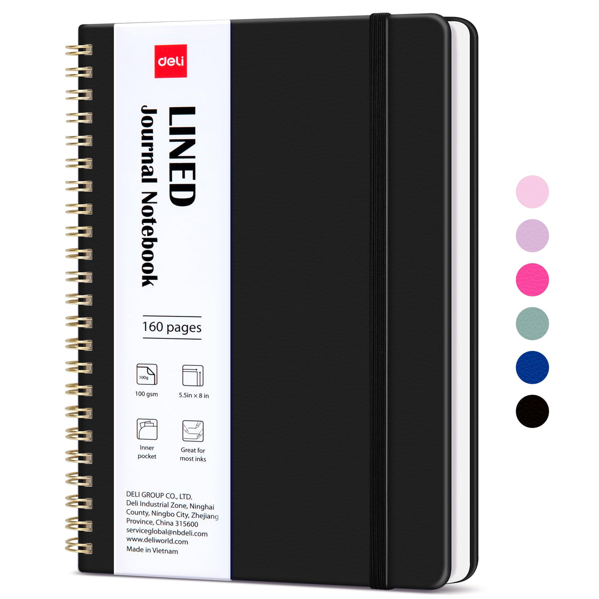 deli Pink Lined Spiral Journal Notebook, 160 Pages, A5 (5.5"x8") Hardcover Writing Notebook, College Ruled Spiral Bound Journal for Women & Men - Perfect for Work, School, Office & Note Taking
