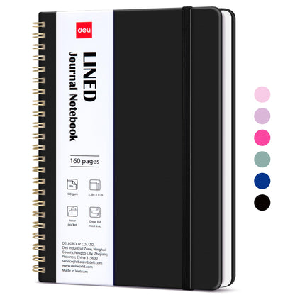 deli Pink Lined Spiral Journal Notebook, 160 Pages, A5 (5.5"x8") Hardcover Writing Notebook, College Ruled Spiral Bound Journal for Women & Men - Perfect for Work, School, Office & Note Taking