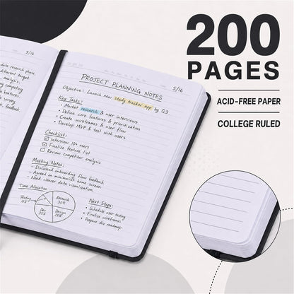 SUIN A5 Hardcover Lined Journal Notebook, Black, 1 Pack, 200 Pages