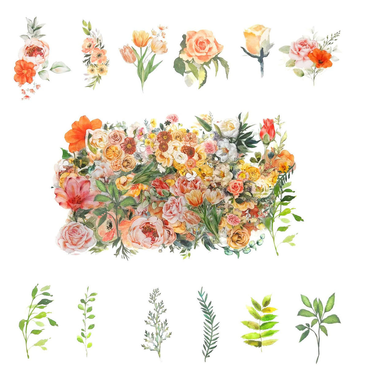 100 Pcs Daisy Camellia Stickers, White Flower Stickers for Scrapbooking Junk Journal Notebook Diary Planner Letter Envelope Water Bottle Phone Case Craft Decoration, 50 Patterns