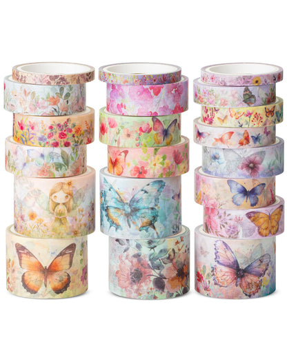 Mr. Pen- Washi Tape Set, 21 Rolls, Assorted Sizes, Floral