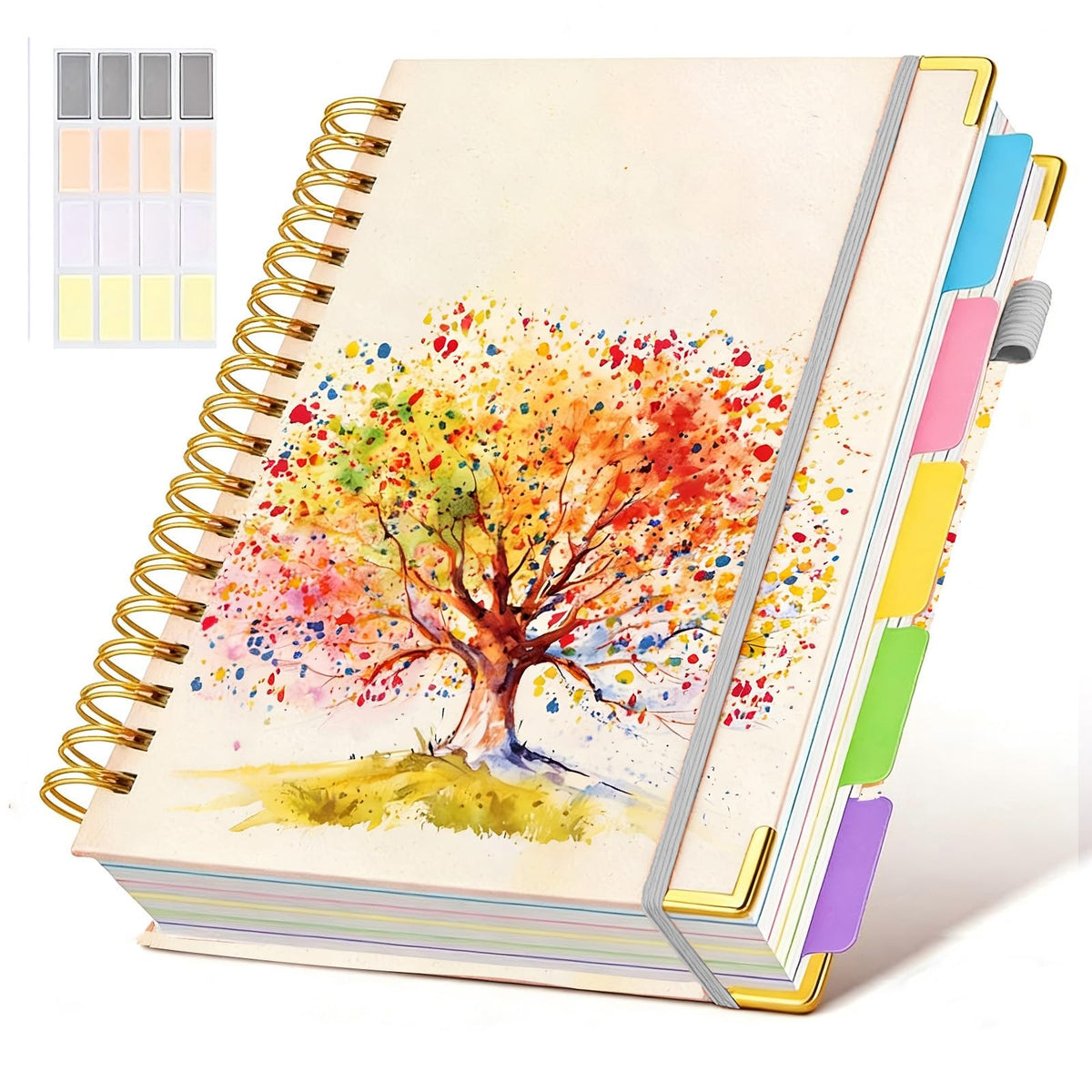 Hardcover Spiral Notebook journal with Removable Dividers Tabs, 300 Pages Leather 5 Subject Notebook College Ruled, 8"x10" Large B5 Notebooks for Work School Note taking, Lined Journal for Women,Pink