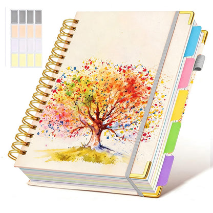 Hardcover Spiral Notebook journal with Removable Dividers Tabs, 300 Pages Leather 5 Subject Notebook College Ruled, 8"x10" Large B5 Notebooks for Work School Note taking, Lined Journal for Women,Pink